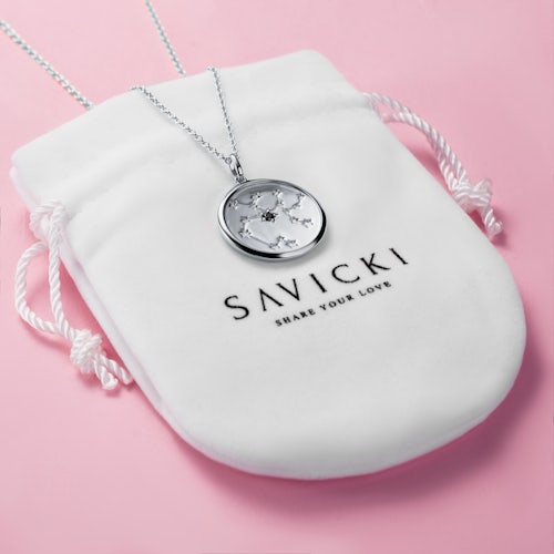 Naszyjnik znak zodiaku strzelec Savicki: srebrny, czarny diament